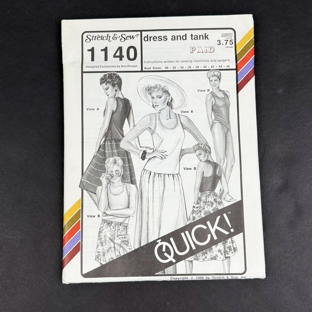 Vintage 80s UNCUT Women Tank Top Sleeveless Dress Sewing Pattern Ann Person